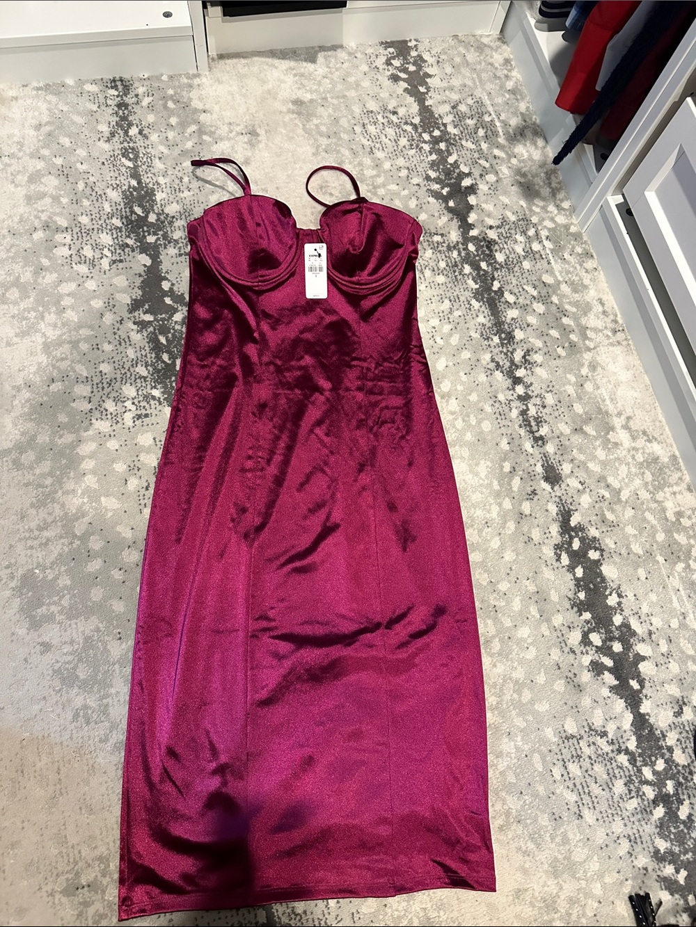 Strappy Burgundy Satin Midi Dress